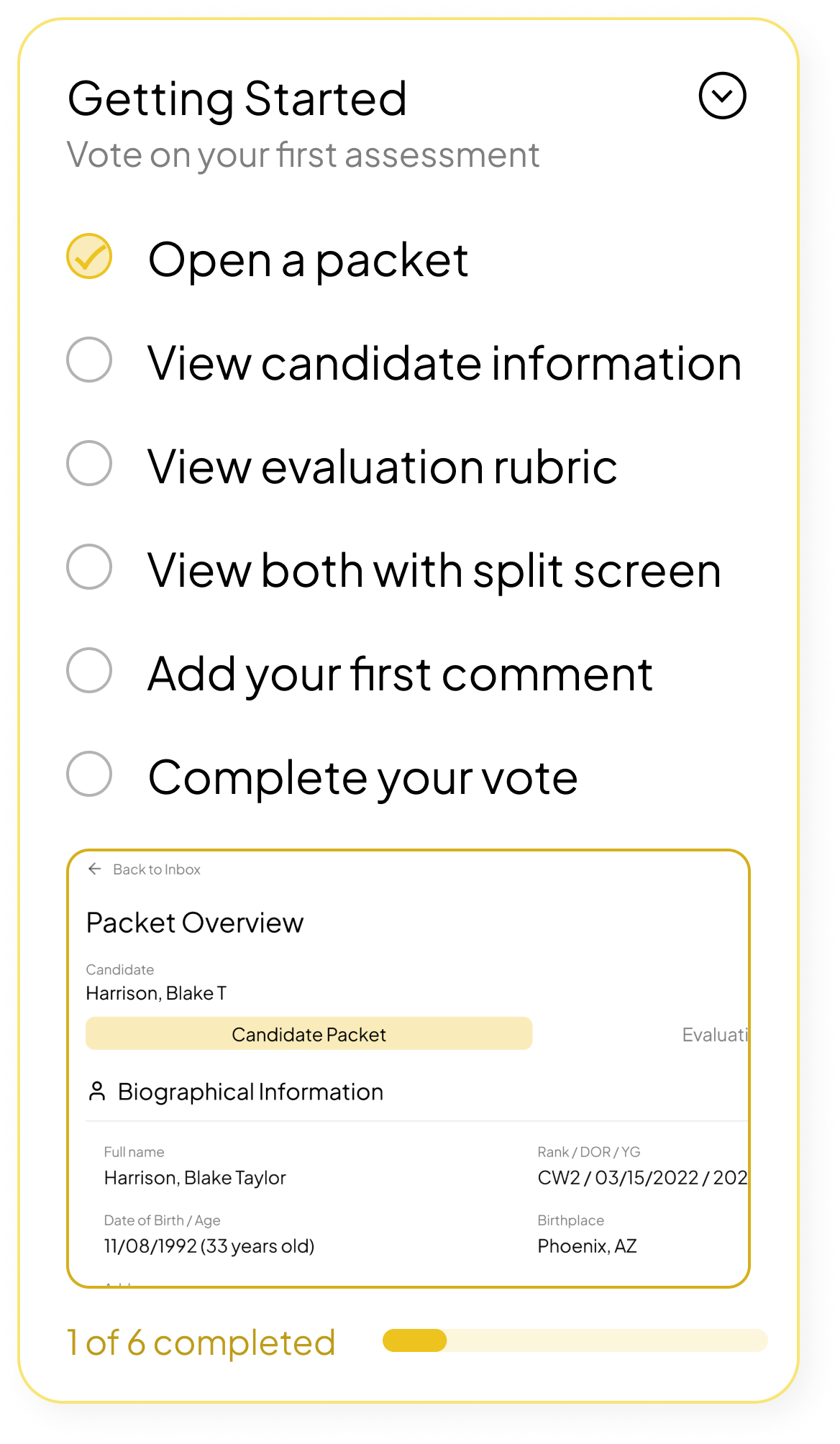 Onboarding popup with a packet overview preview