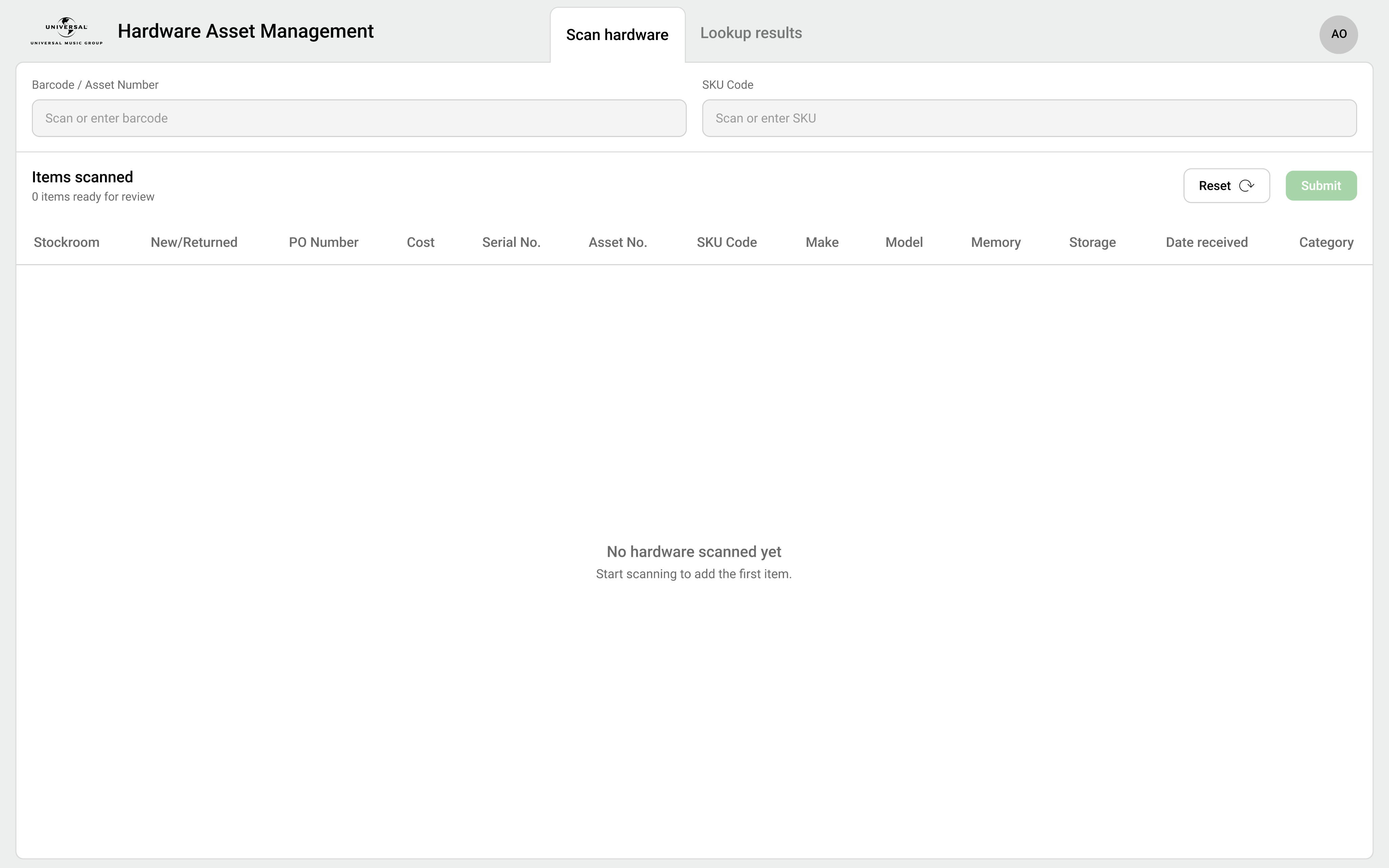Figma redesign of Hardware Asset Management, scan tab