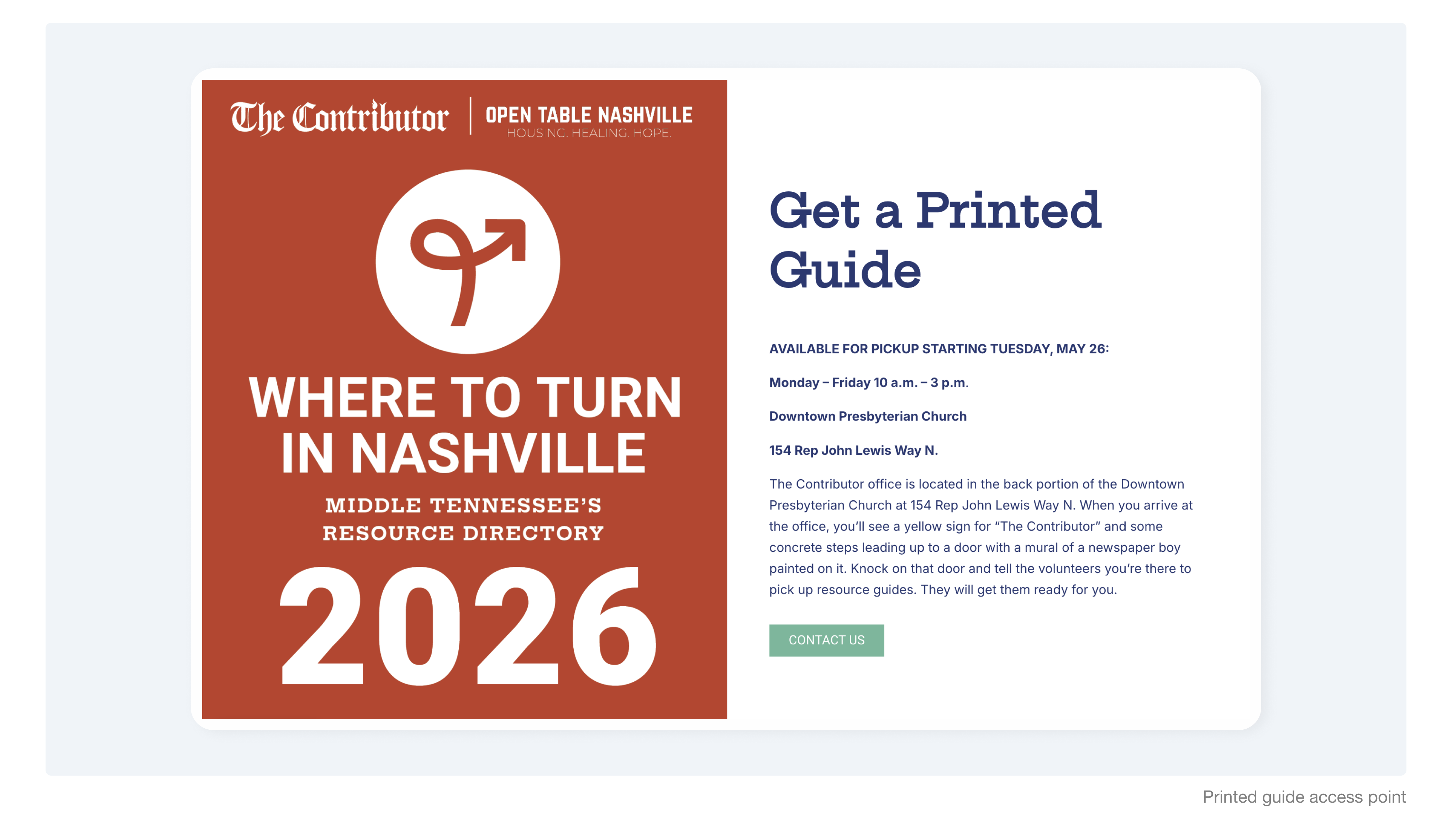Printed Where to Turn in Nashville guide access point